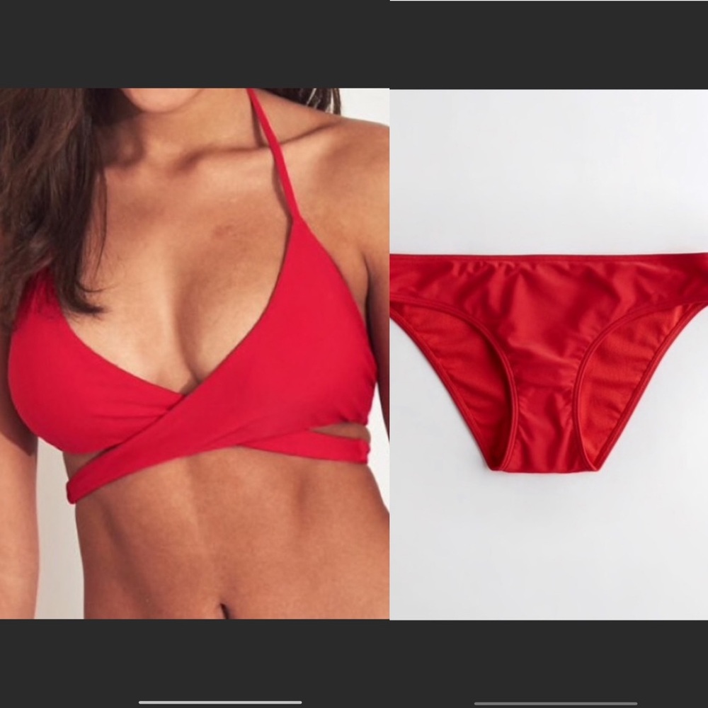 Hollister Wrap triangle bikini top and red bottom